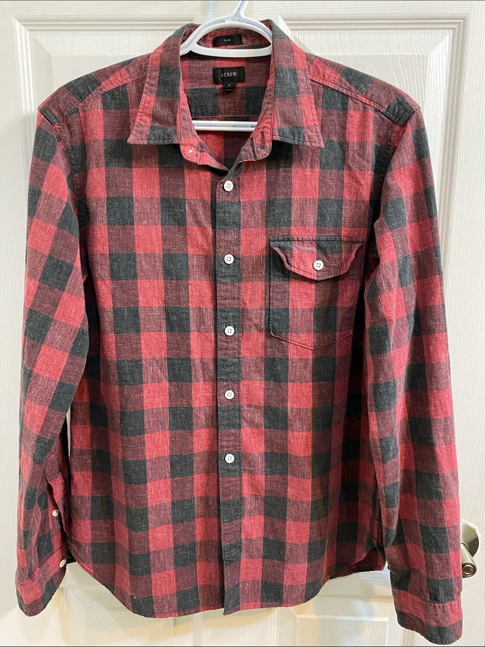 J. Crew Slim Medium Red Buffalo Check Plaid Men’s Long Sleeve Button Up Shirt